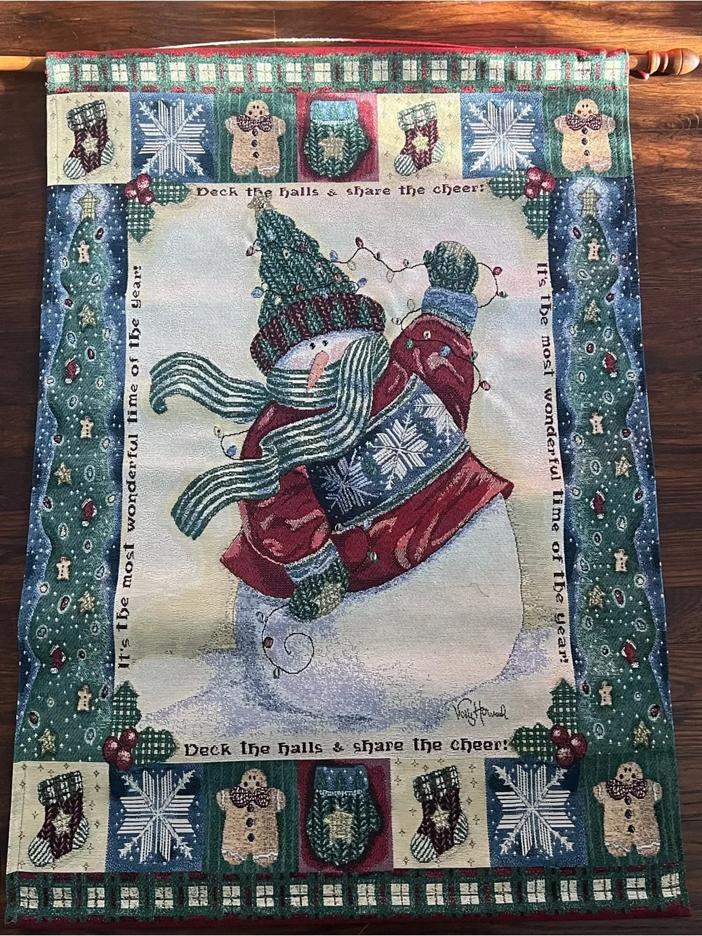 Holiday Snowman Decorative Wall Tapestry - deck the halls Christmas cheer